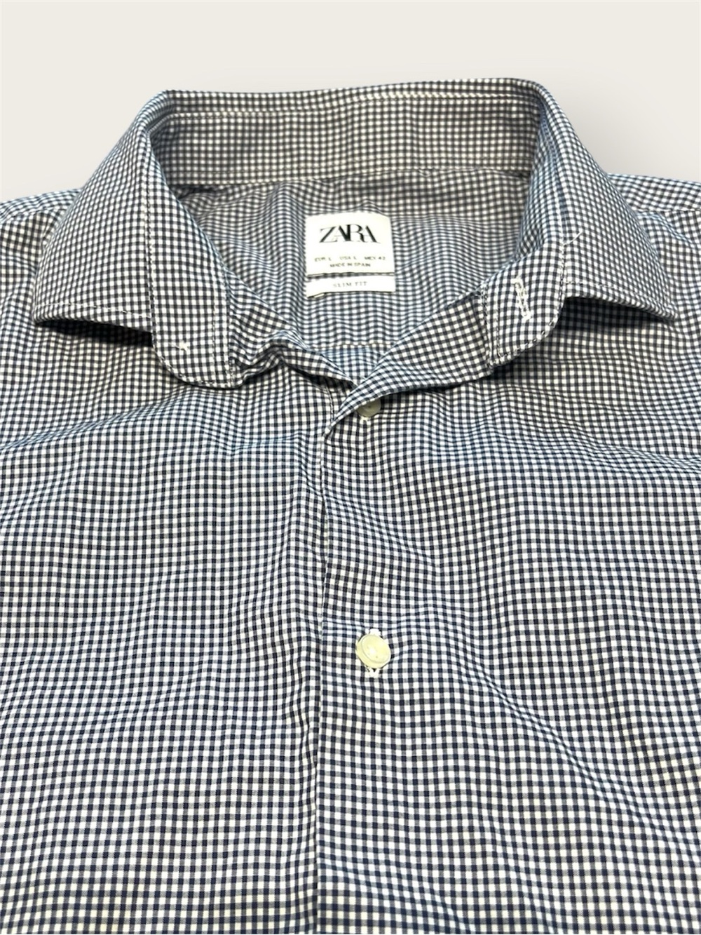 Zara | Long Sleeve Button-Down Shirt | Slim Fit | Navy Blue Gingham